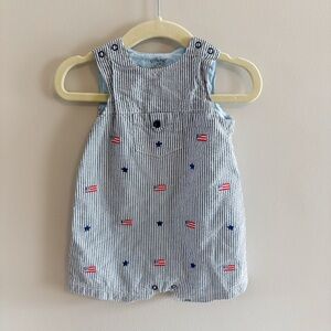 Little Me Seersucker Short Overalls Set Fourth of July Americana 9M